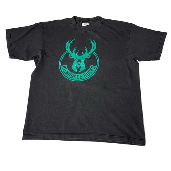 Vintage Milwaukee Bucks T Shirt Black L NBA - Picture 1 of 6